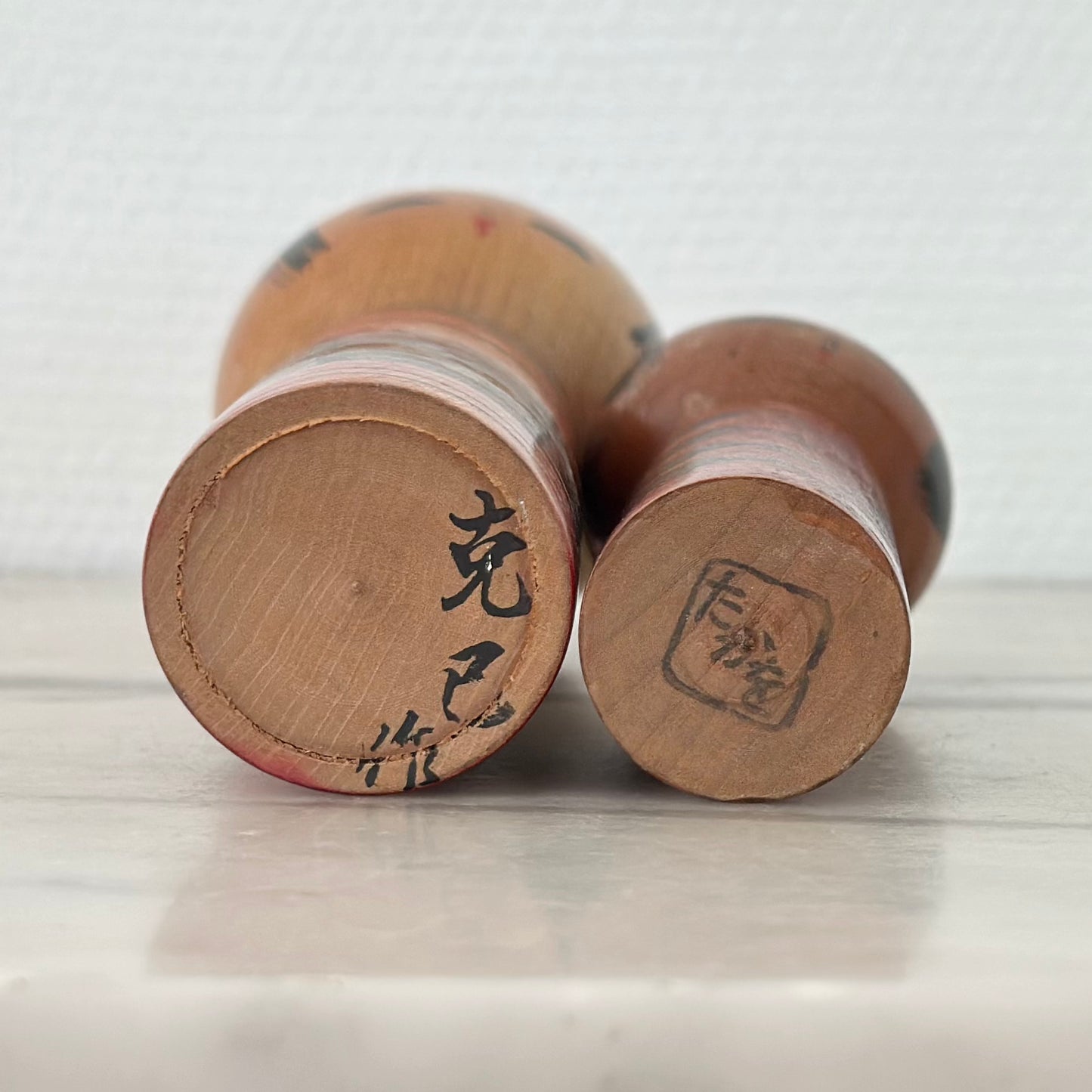 Pair of Vintage Japanese Kokeshi Doll Black and Red