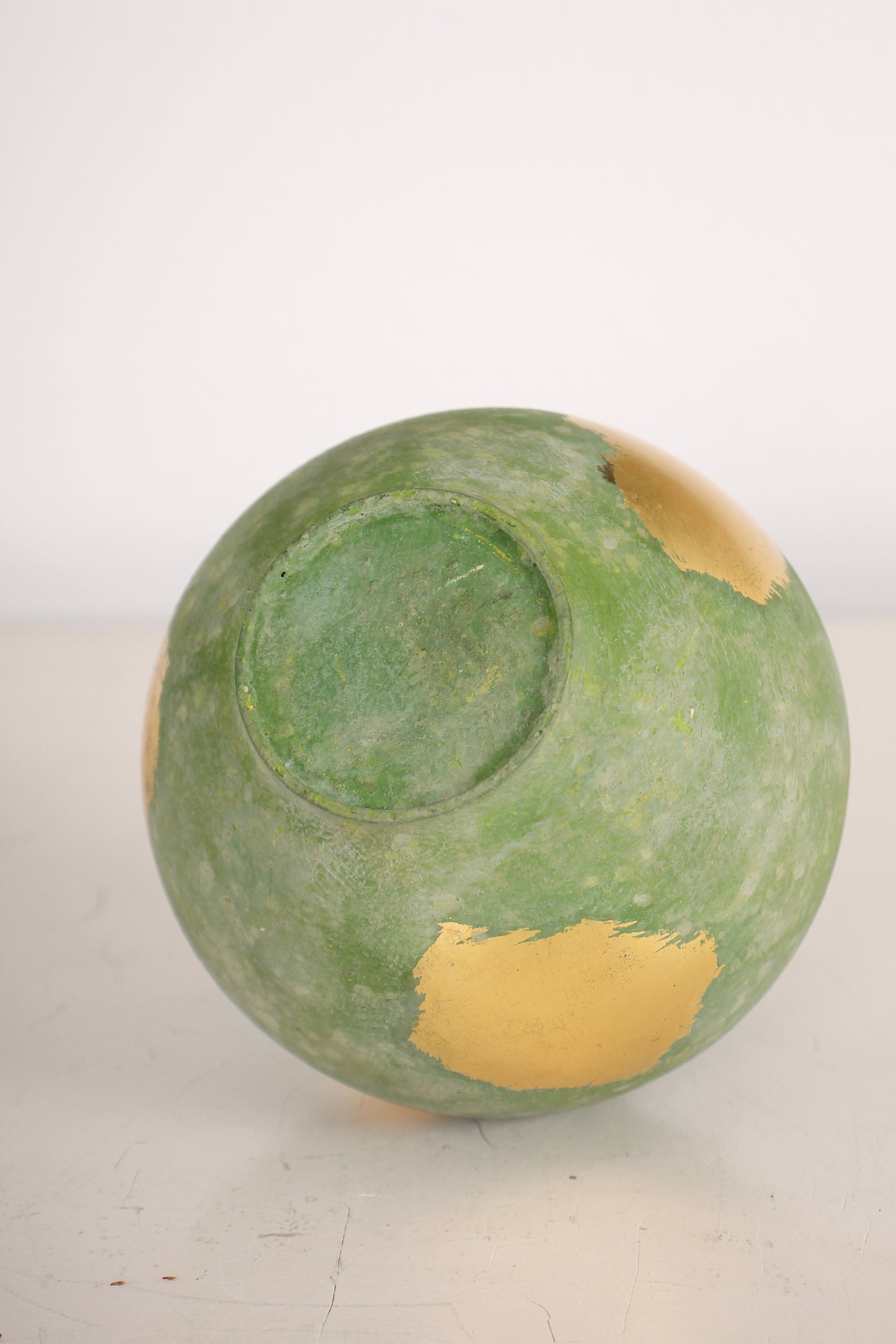 Vintage Japanese Bronze Bud Vase with Green Patina and Gold Leaf Accents