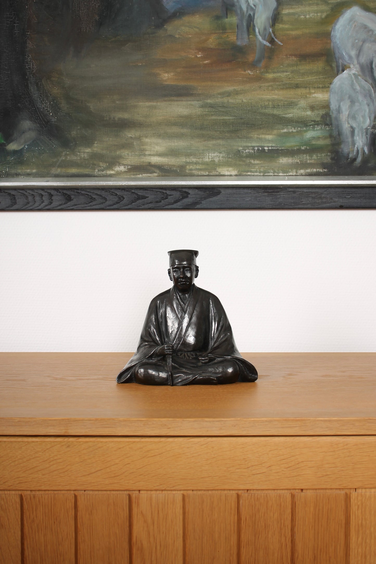 Vintage Japanese Bronze Sculpture of Sen-no-Rikyu by Kome Jiichi