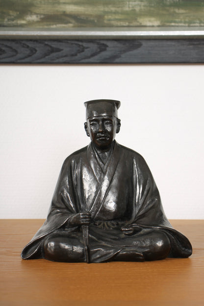 Vintage Japanese Bronze Sculpture of Sen-no-Rikyu by Kome Jiichi