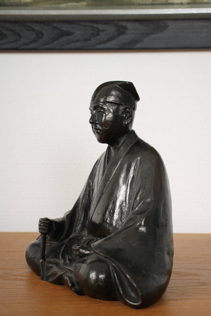 Vintage Japanese Bronze Sculpture of Sen-no-Rikyu by Kome Jiichi