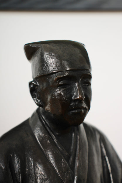 Vintage Japanese Bronze Sculpture of Sen-no-Rikyu by Kome Jiichi