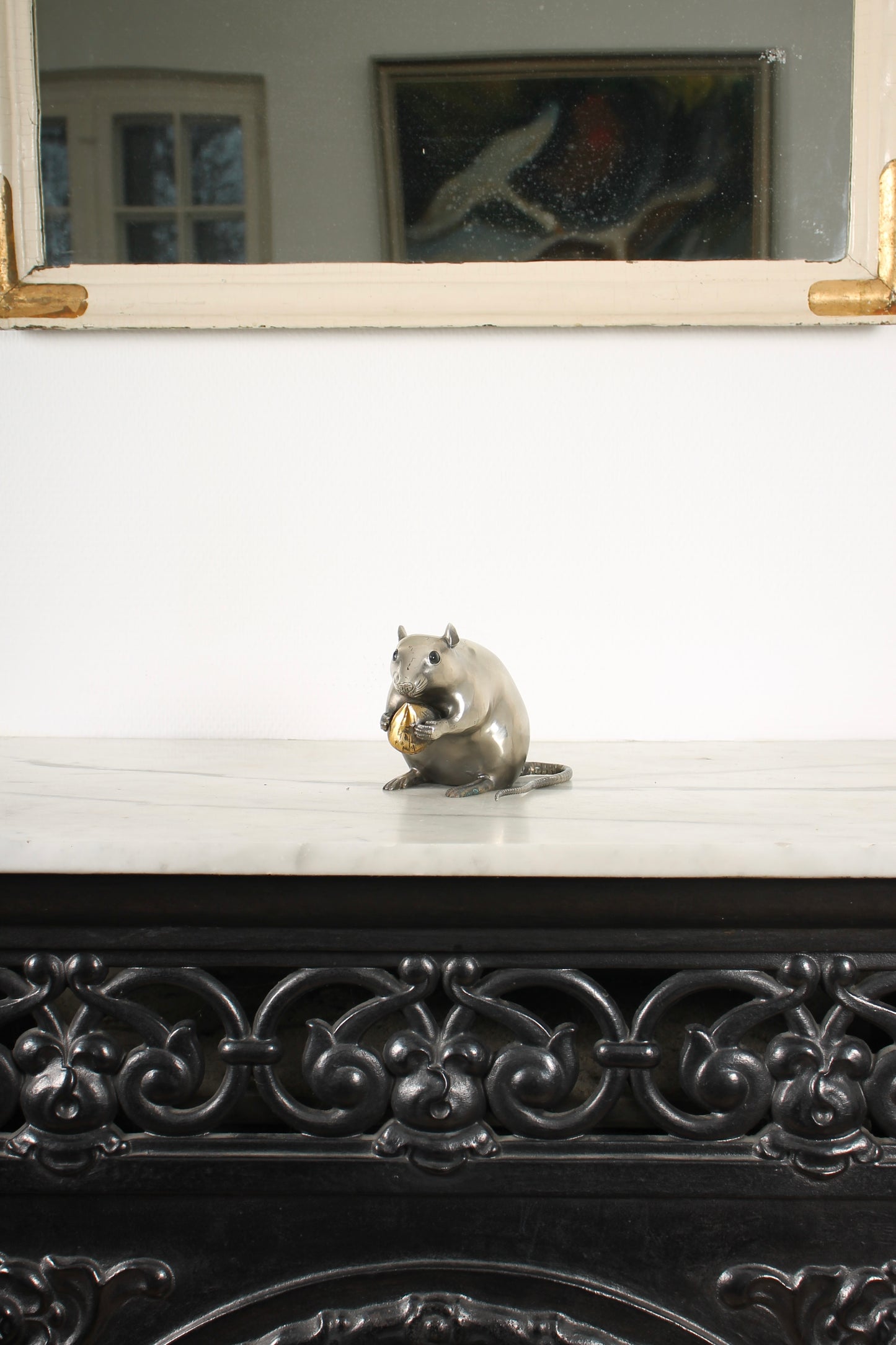 Vintage Japanese Silvered Bronze Sculpture of a Mouse by Shuzan