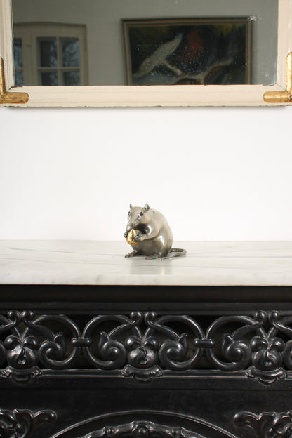 Vintage Japanese Silvered Bronze Sculpture of a Mouse by Shuzan