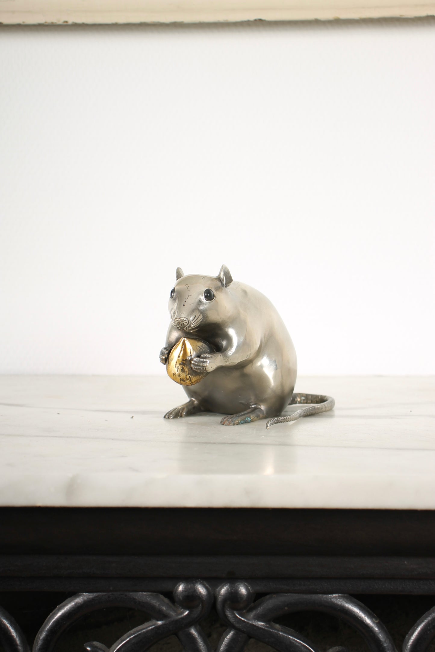 Vintage Japanese Silvered Bronze Sculpture of a Mouse by Shuzan