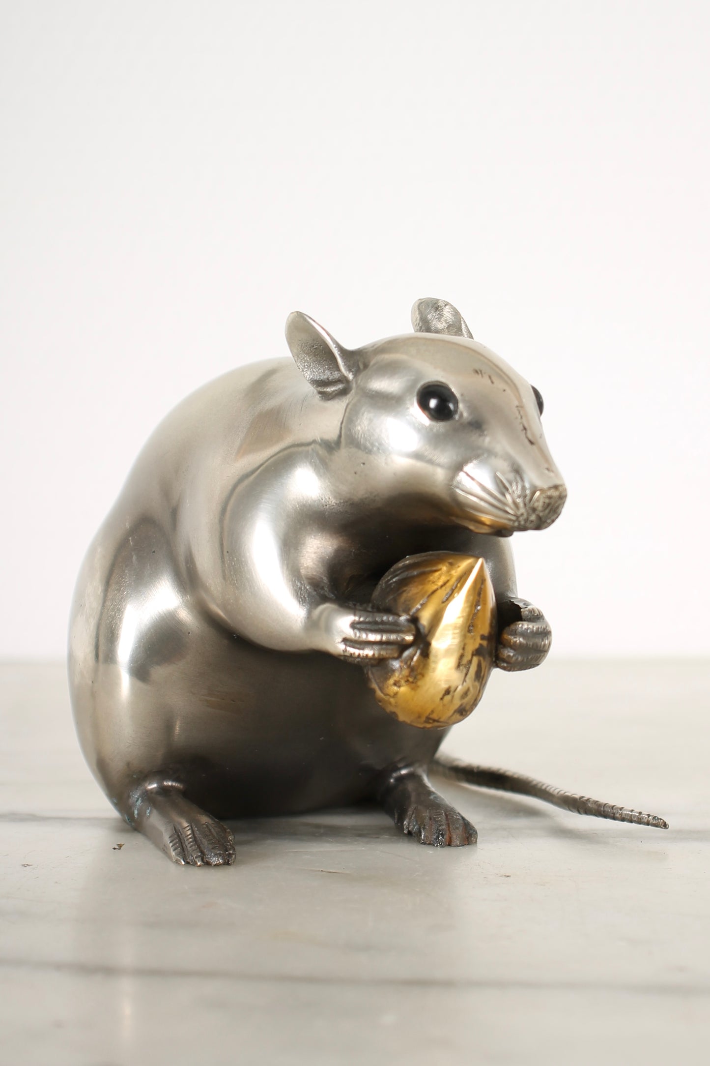 Vintage Japanese Silvered Bronze Sculpture of a Mouse by Shuzan