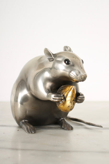 Vintage Japanese Silvered Bronze Sculpture of a Mouse by Shuzan