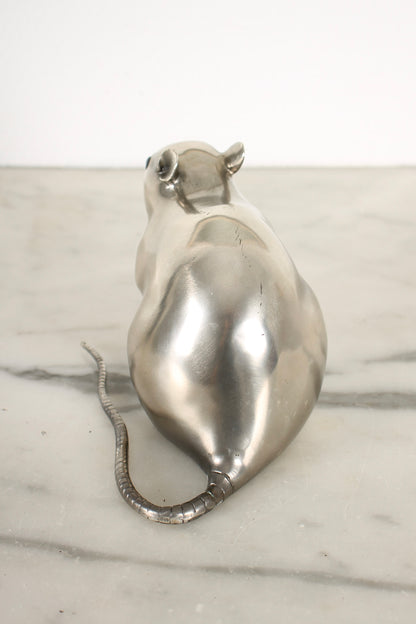 Vintage Japanese Silvered Bronze Sculpture of a Mouse by Shuzan