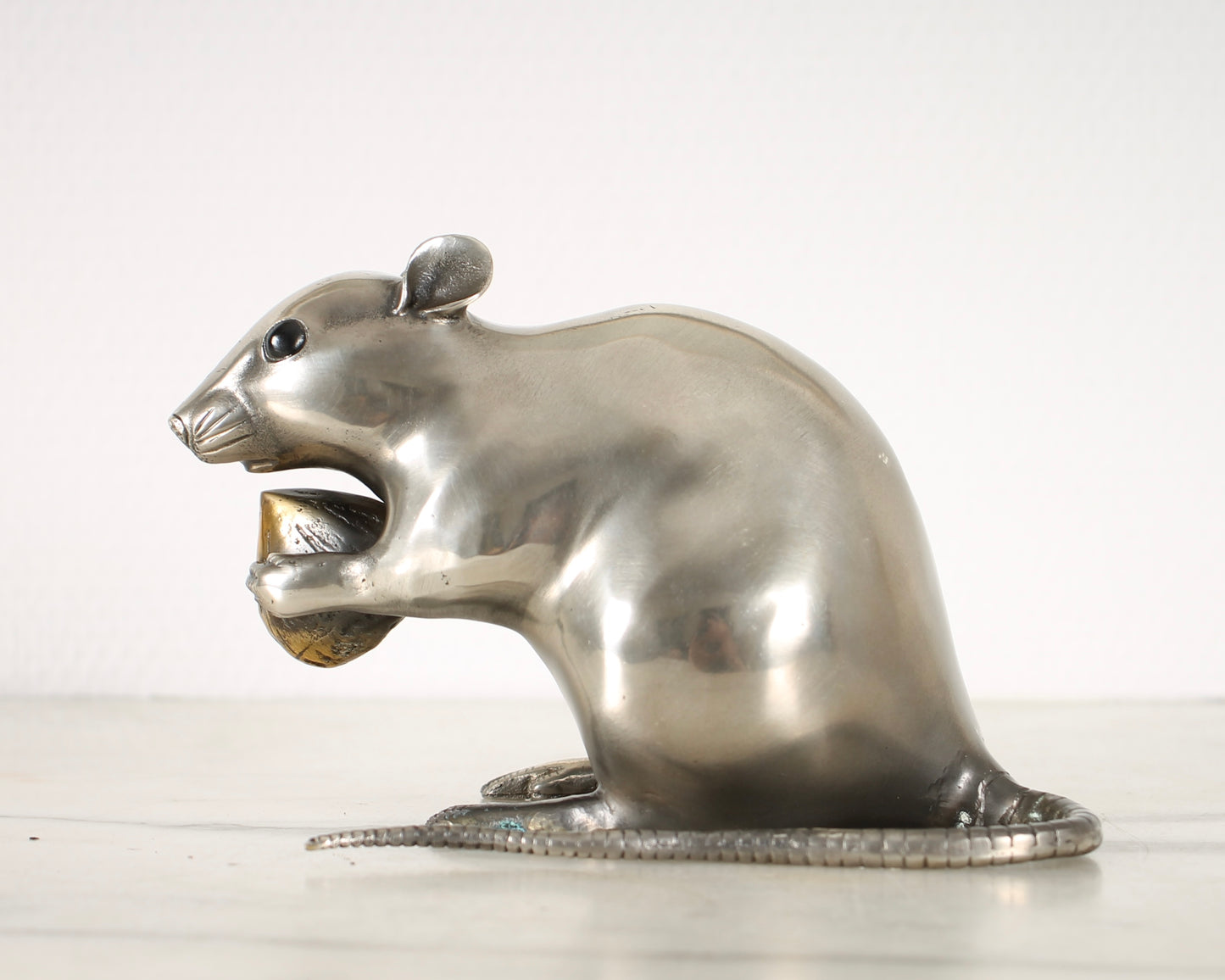 Vintage Japanese Silvered Bronze Sculpture of a Mouse by Shuzan