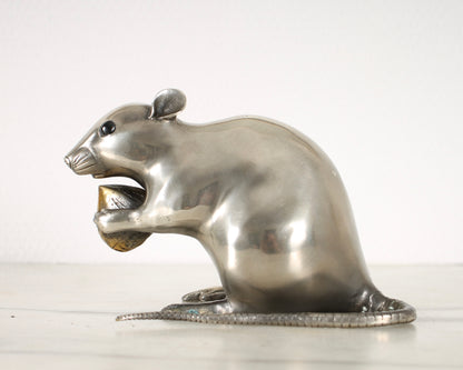 Vintage Japanese Silvered Bronze Sculpture of a Mouse by Shuzan