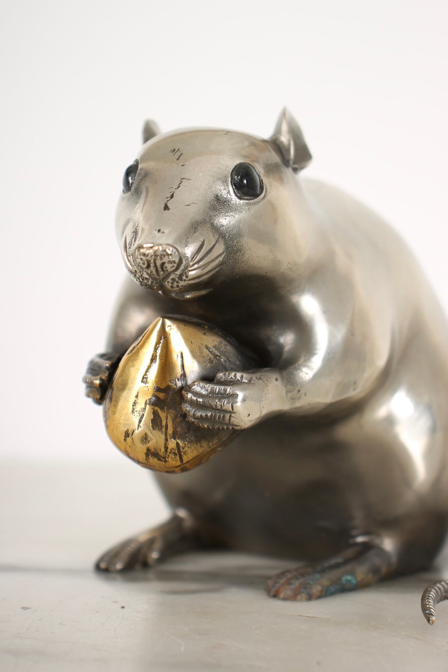 Vintage Japanese Silvered Bronze Sculpture of a Mouse by Shuzan