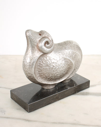 Vintage Japanese Silvered Bronze Sheep Sculpture by Kobayashi Shomin