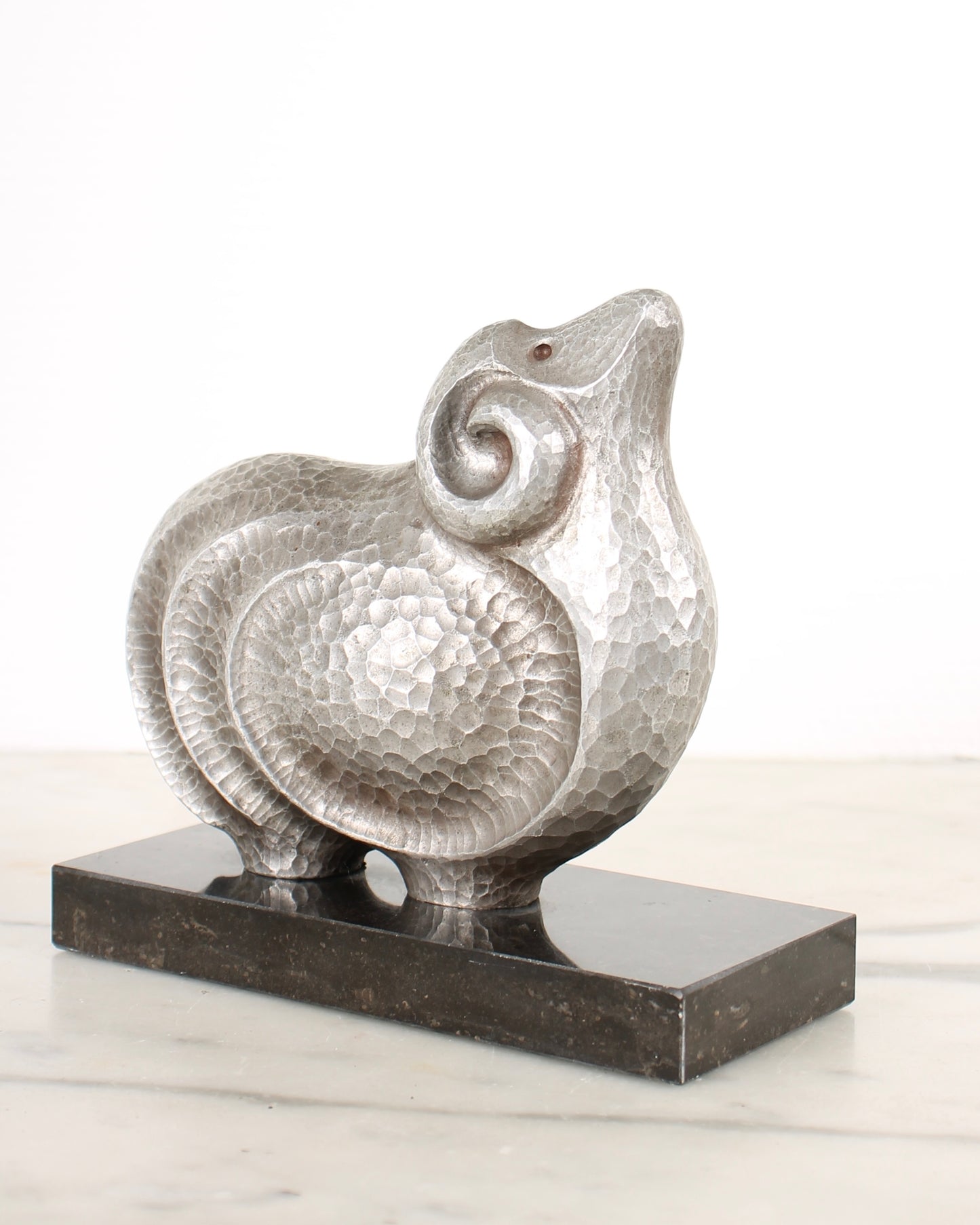 Vintage Japanese Silvered Bronze Sheep Sculpture by Kobayashi Shomin