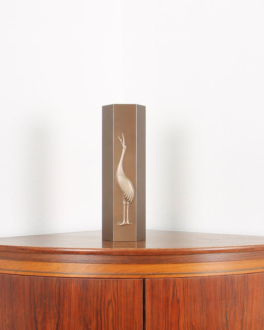 Vintage Japanese Bronze Vase with Crane Motif by Neya Churoku