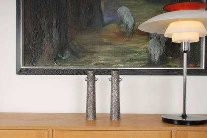 Vintage Japanese Silvered Bronze Pair of Vases by Hōun