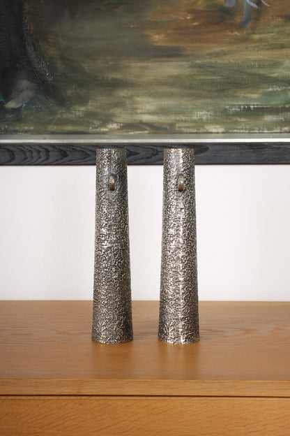 Vintage Japanese Silvered Bronze Pair of Vases by Hōun