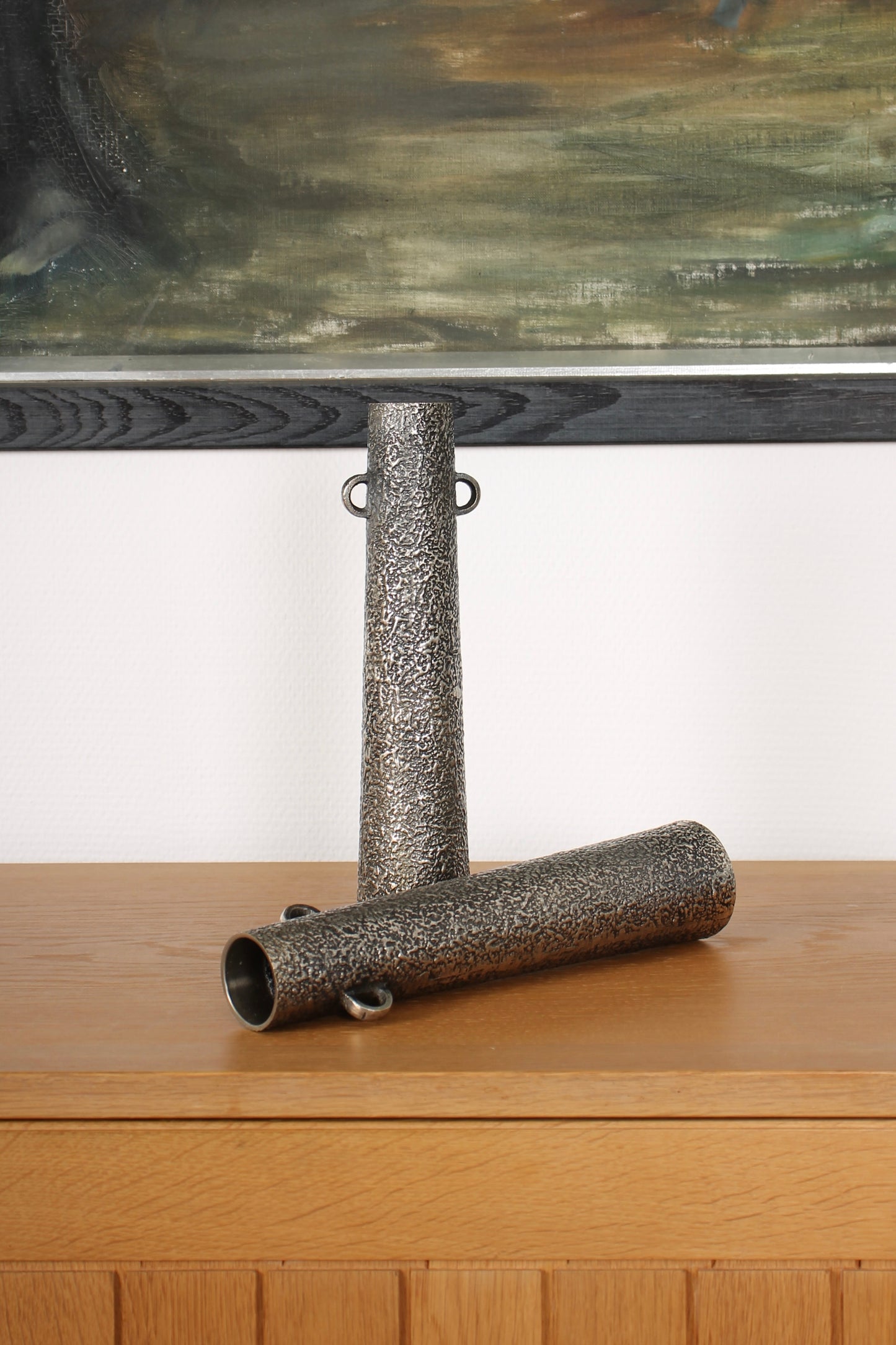 Vintage Japanese Silvered Bronze Pair of Vases by Hōun