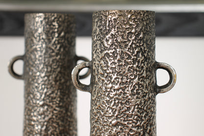 Vintage Japanese Silvered Bronze Pair of Vases by Hōun