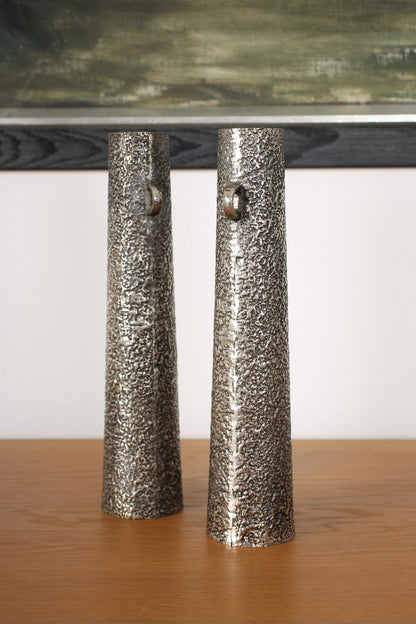 Vintage Japanese Silvered Bronze Pair of Vases by Hōun