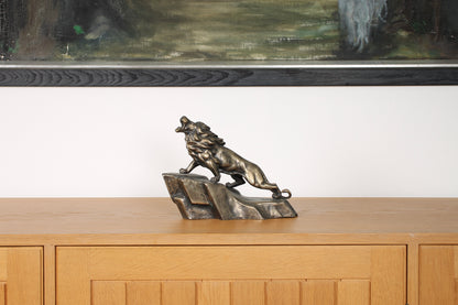 Vintage Japanese Bronze Lion Sculpture by Tsuda Shinobu