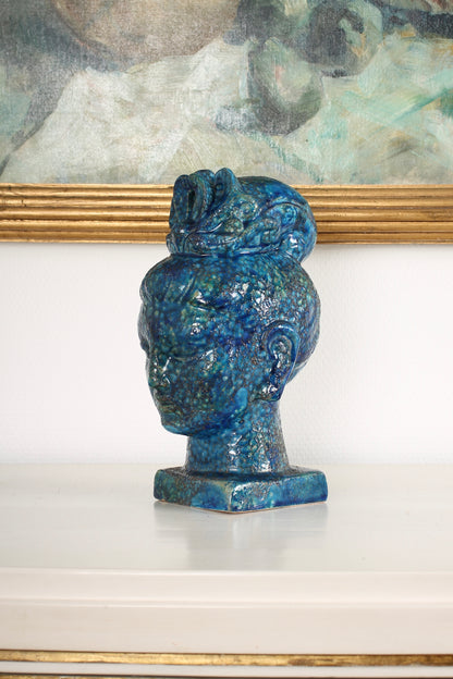 Blue Ceramic Bust of a Woman