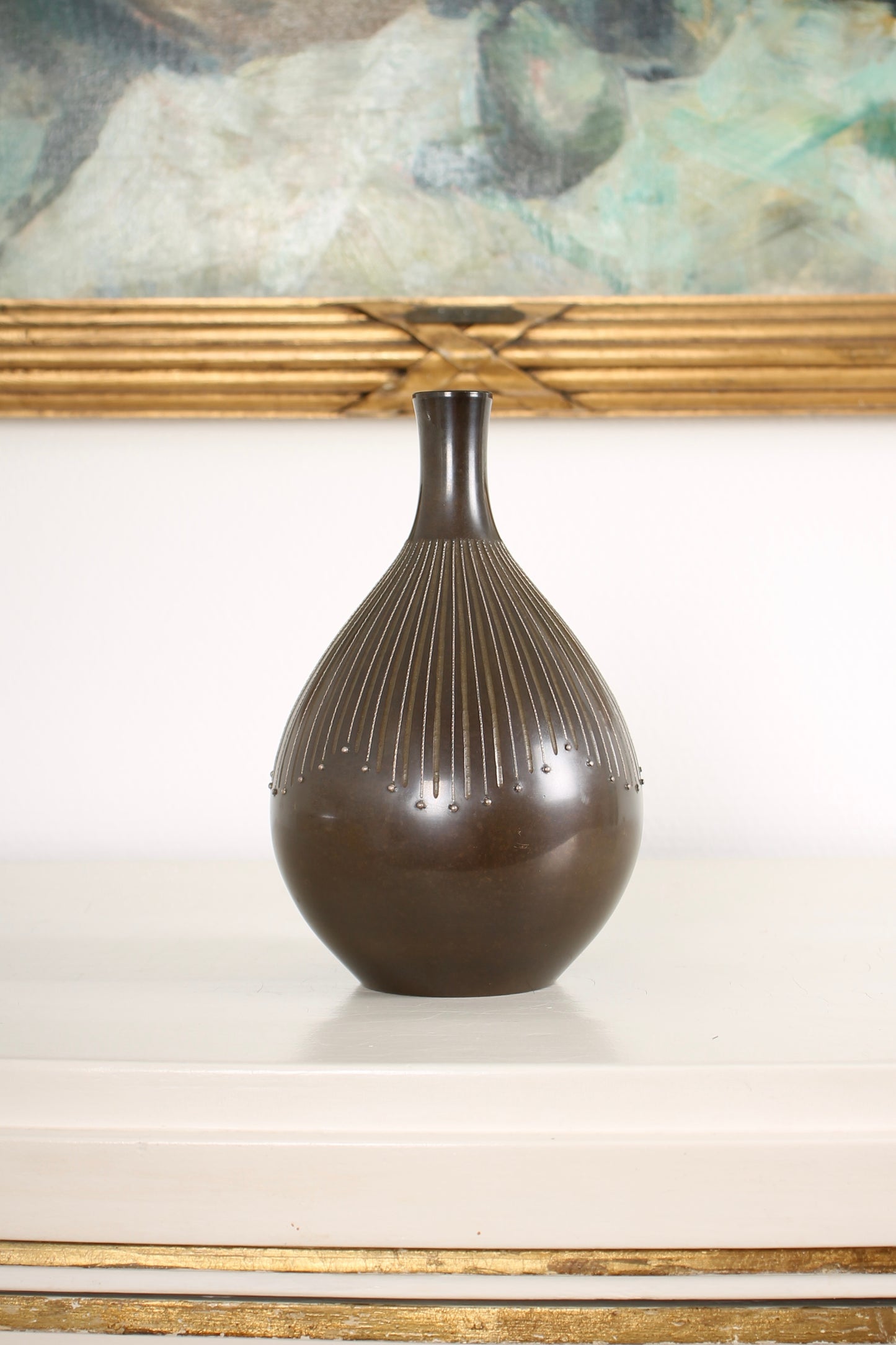 Vintage Japanese Bronze Vase by Hannya Kankei