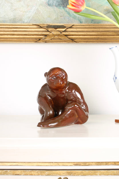 Vintage Japanese Kutani Ceramic Monkey Figurine by Asakura Isokichi