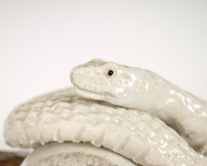 Vintage Japanese Ceramic Snake on a Mallet Sculpture