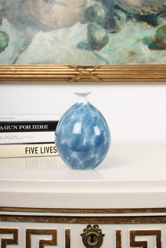 Vintage Arita Porcelain Vase with Blue Leaves by Fujii Shumei