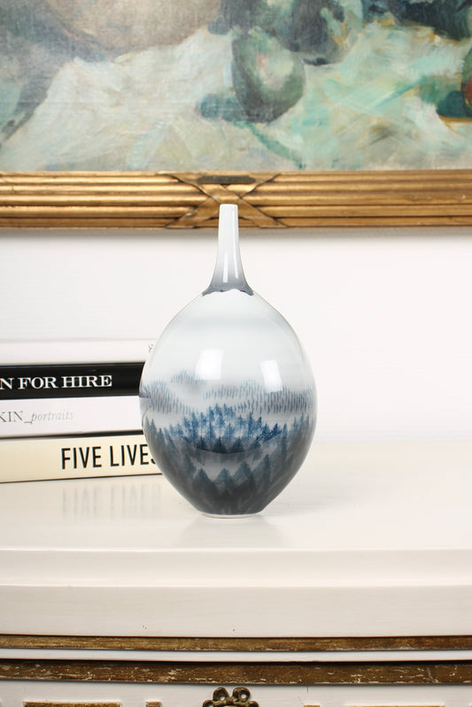 Vintage Arita Porcelain Vase Gray Landscape by Fujii Shumei