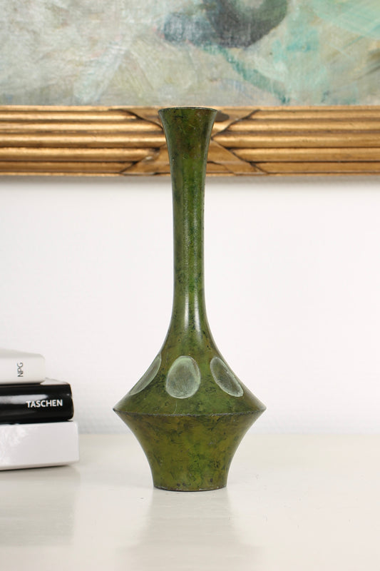 Vintage Japanese Bronze Vase with Oval Motifs