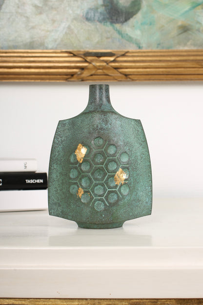Vintage Japanese Bronze Vase with Turtle-Shell Pattern