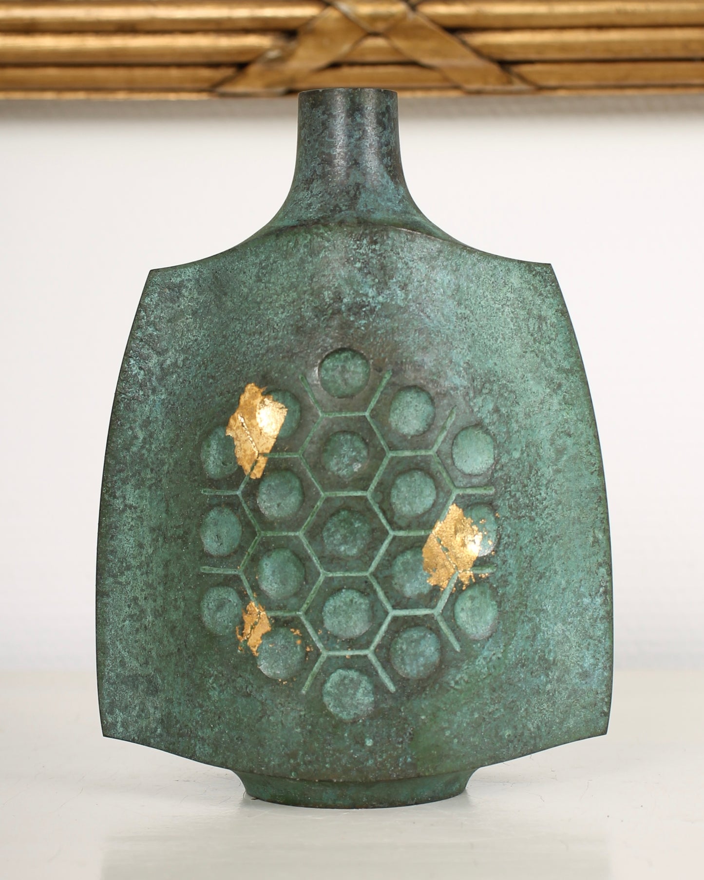 Vintage Japanese Bronze Vase with Turtle-Shell Pattern