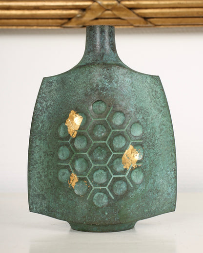 Vintage Japanese Bronze Vase with Turtle-Shell Pattern