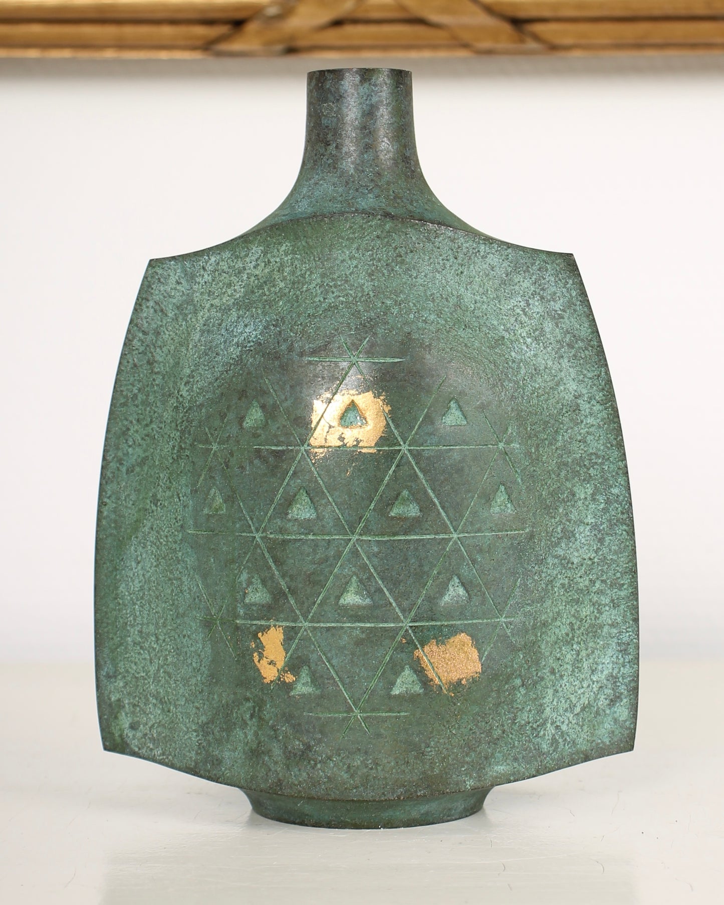 Vintage Japanese Bronze Vase with Turtle-Shell Pattern