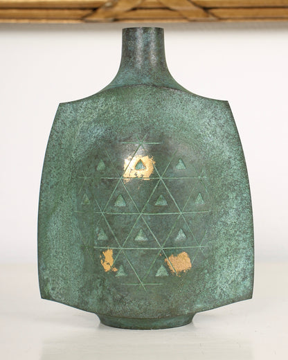 Vintage Japanese Bronze Vase with Turtle-Shell Pattern