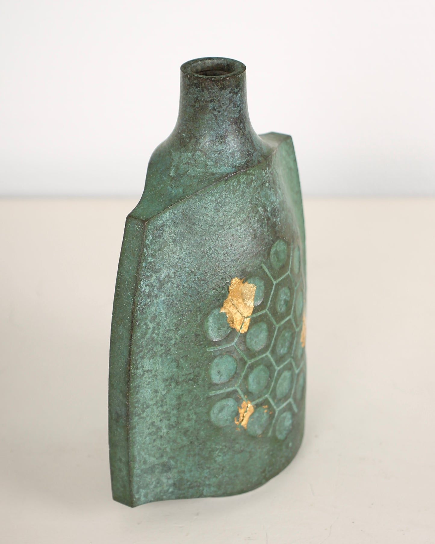 Vintage Japanese Bronze Vase with Turtle-Shell Pattern