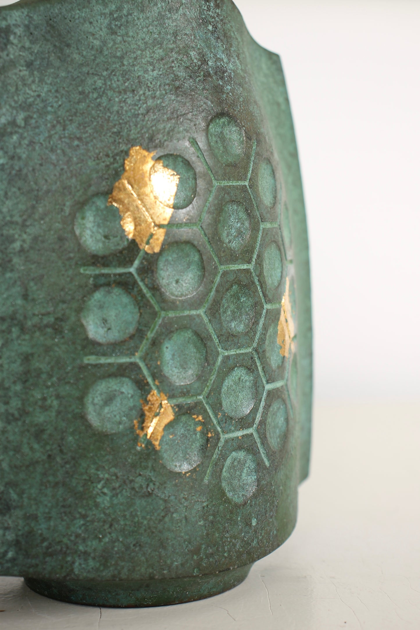 Vintage Japanese Bronze Vase with Turtle-Shell Pattern