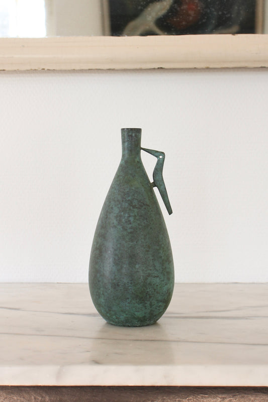 Vintage Japanese Bronze Vase Patinated Green with Bird