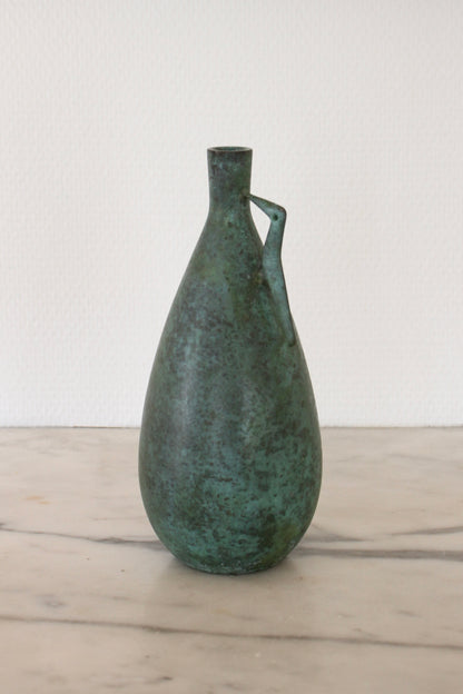 Vintage Japanese Bronze Vase Patinated Green with Bird