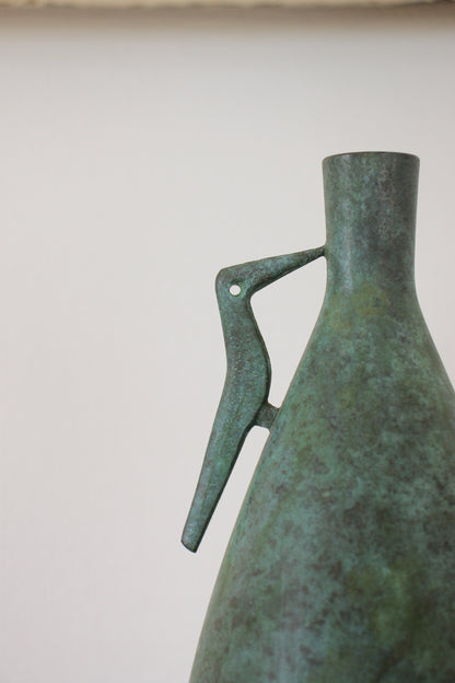 Vintage Japanese Bronze Vase Patinated Green with Bird