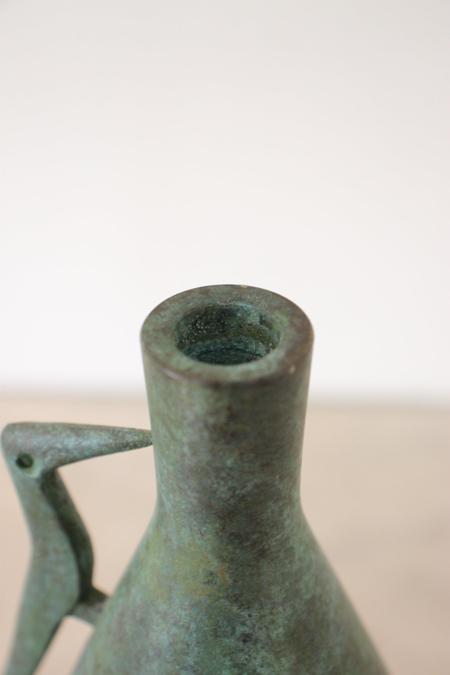 Vintage Japanese Bronze Vase Patinated Green with Bird