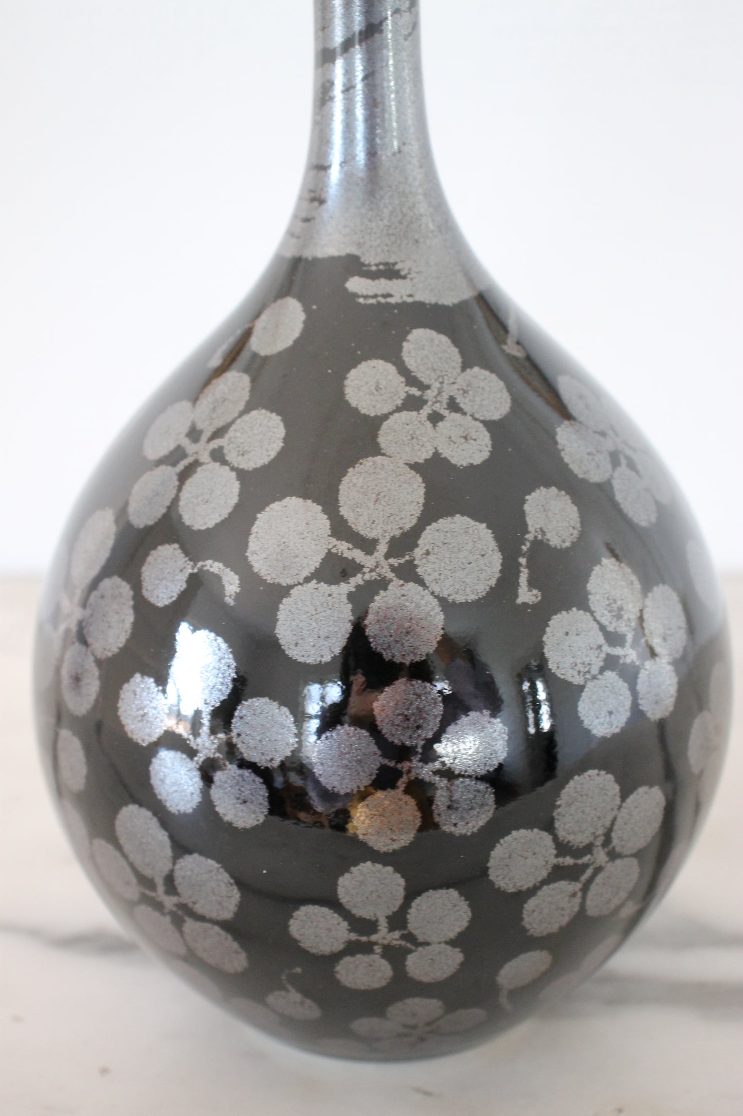 Vintage Black Arita Porcelain Vase with Plum Blossoms