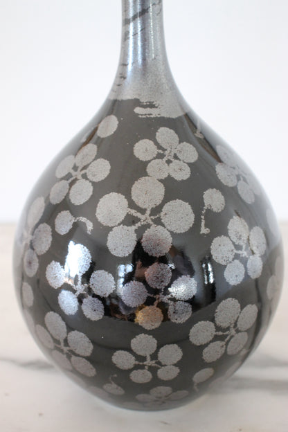Vintage Black Arita Porcelain Vase with Plum Blossoms