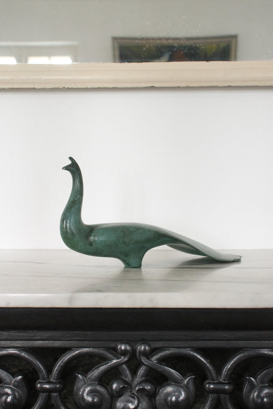 Vintage Japanese Bronze Sculpture of Peacock by Kome Jiichi