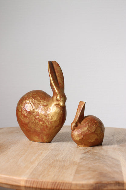 Vintage Japanese Cast Iron Rabbit Sculptures (Pair)