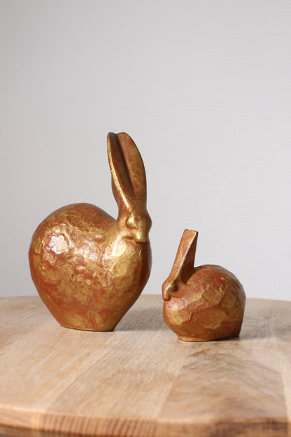 Vintage Japanese Cast Iron Rabbit Sculptures (Pair)