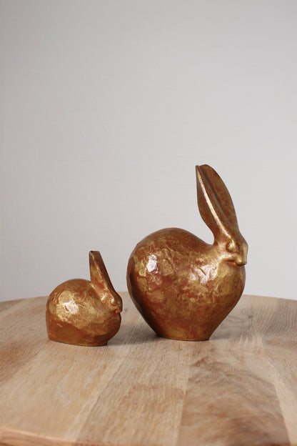 Vintage Japanese Cast Iron Rabbit Sculptures (Pair)