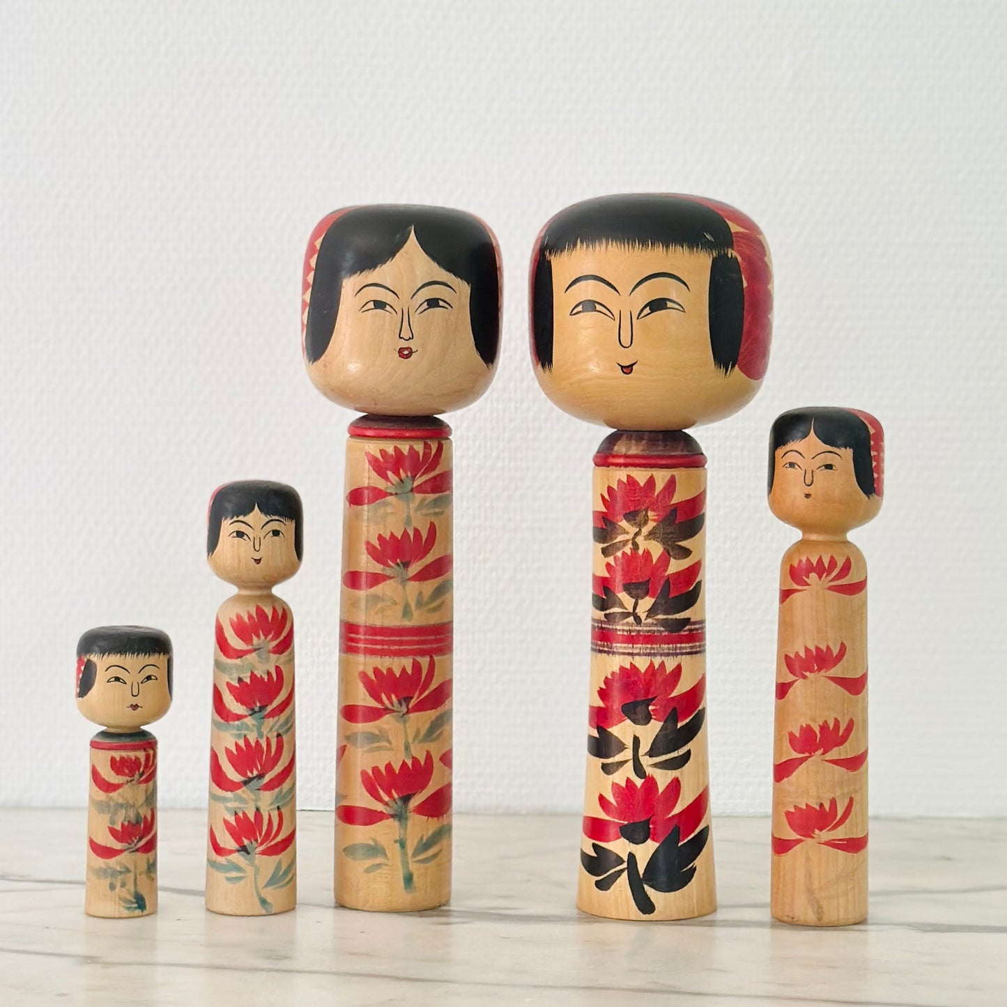 Set of 5 Vintage Japanese Kokeshi Doll
