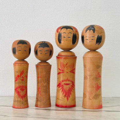 Set of 4 Vintage Japanese Kokeshi Doll Traditional